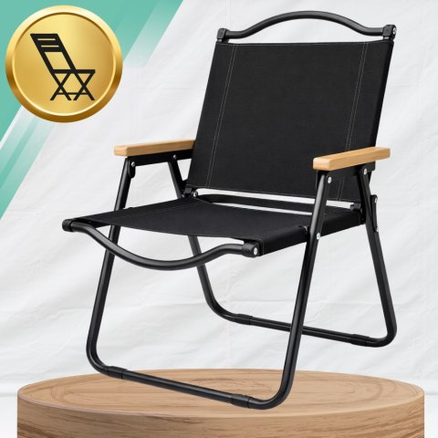 KRZESŁO OGRODOWE NA TARAS BALKON OGRÓD SKŁADANE METALOWE CAMPING FOTEL czarny