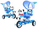 3-kołowy Rowerek dla dzieci Panda Niebieski + Dźwięki + Daszek + Barierka + Podnóżek + Rączka + Schowek