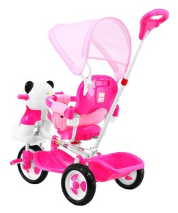 3-kołowy Rowerek dla dzieci Panda Różowy + Dźwięki + Daszek + Barierka + Podnóżek + Rączka + Schowek