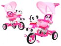 3-kołowy Rowerek dla dzieci Panda Różowy + Dźwięki + Daszek + Barierka + Podnóżek + Rączka + Schowek