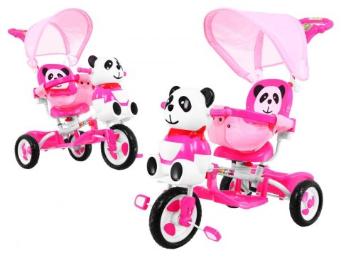 3-kołowy Rowerek dla dzieci Panda Różowy + Dźwięki + Daszek + Barierka + Podnóżek + Rączka + Schowek