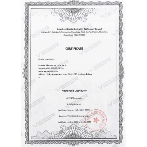 Powerbank Veger L20S (VP2039PD / W2039PD) PD QC3.0 2A 20W 20000 mAh biały