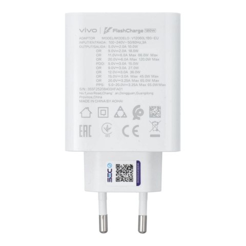 VIVO oryginalna ładowarka sieciowa Flash Charge USB C 3A 120W V12060L1B0 biała bulk