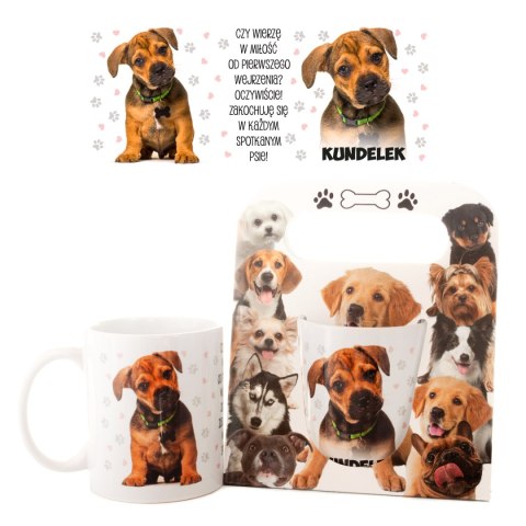 Kubek ceramiczny w ozdobnym opakowaniu - kundelek "czy wierzę w miłość"