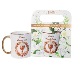 Kubek ceramiczny ze złotym rantem i uchem 