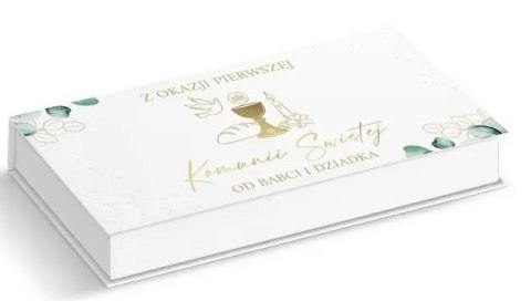 Ozdobne pudełko Pamiątka I Komunii Św. od Babci i Dziadka 18 x 9cm