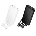 Powerbank Hoco 10000 mAh 2A z czterema wbudowanymi kablami USB A + USB C+ Lightning + Micro USB J163 biały