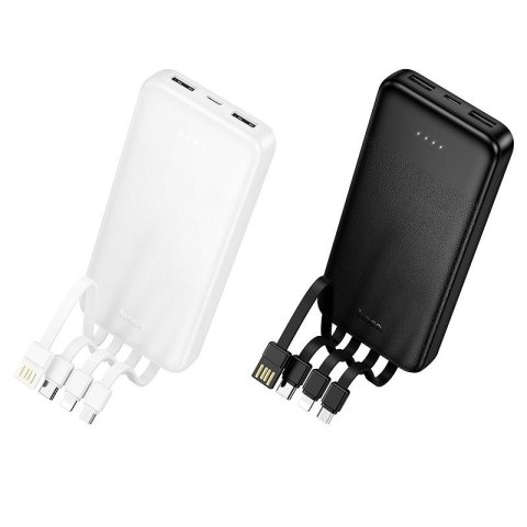Powerbank Hoco 10000 mAh 2A z czterema wbudowanymi kablami USB A + USB C+ Lightning + Micro USB J163 biały