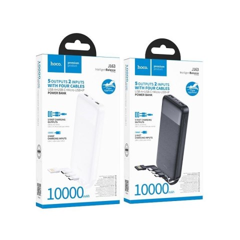Powerbank Hoco 10000 mAh 2A z czterema wbudowanymi kablami USB A + USB C+ Lightning + Micro USB J163 biały
