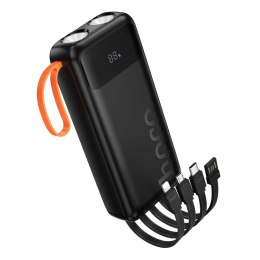 Powerbank Hoco 20000 mAh 2A z wbudowanymi kablami USB A + USB C + Lightning + Micro USB oraz podwójną latarką J151A czarny