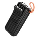 Powerbank Hoco 20000 mAh 2A z wbudowanymi kablami USB A + USB C + Lightning + Micro USB oraz podwójną latarką J151A czarny