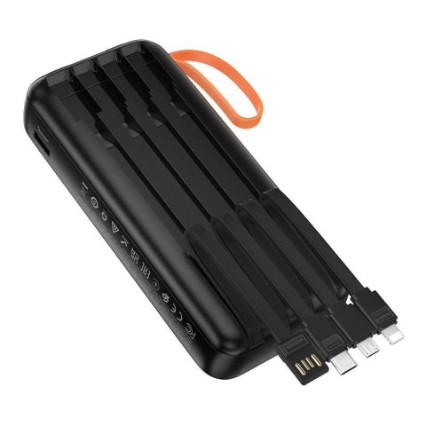 Powerbank Hoco 20000 mAh 2A z wbudowanymi kablami USB A + USB C + Lightning + Micro USB oraz podwójną latarką J151A czarny