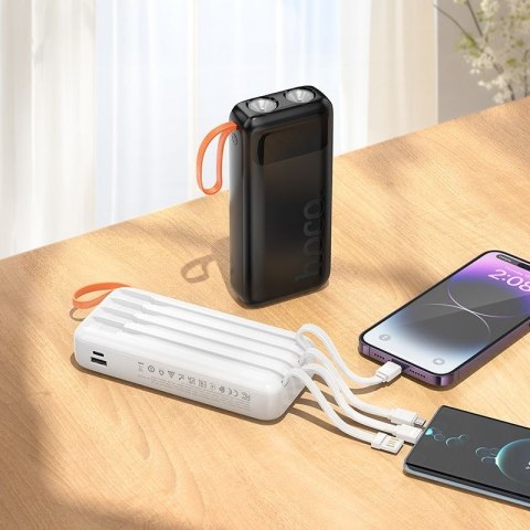 Powerbank Hoco 20000 mAh 2A z wbudowanymi kablami USB A + USB C + Lightning + Micro USB oraz podwójną latarką J151A czarny