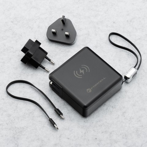 Wielofunkcyjna ładowarka Forcell F-Energy 6w1 USB A + USB C PD 45W + power bank 15000 mAh + ładowanie bezprzewodowe 15W czarna