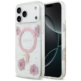 GUESS futerał do IPHONE 17 Pro Max kompatybilny z MagSafe GUHMP17XRBFGFGMP (Resin Flowers and Glitter) różowy