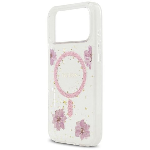 GUESS futerał do IPHONE 17 Pro Max kompatybilny z MagSafe GUHMP17XRBFGFGMP (Resin Flowers and Glitter) różowy