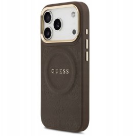GUESS futerał do IPHONE 17 Pro kompatybilny z MagSafe GUHMP17LPSAMSECW (PU W/ Peony Hot Stamp) brązowy