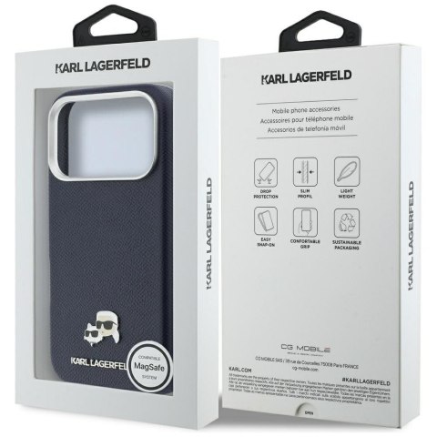 KARL LAGERFELD futerał do IPHONE 17 Pro Max kompatybilny z MagSafe KLHMP17X6PFKCLB (PU FW W/ K&C Head Pin) niebieski