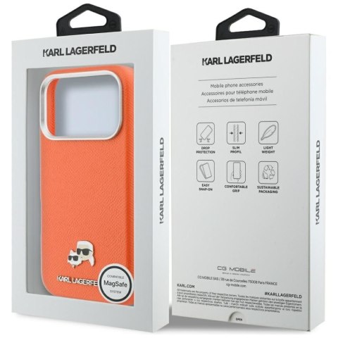 KARL LAGERFELD futerał do IPHONE 17 Pro Max kompatybilny z MagSafe KLHMP17X6PFKCLO (PU FW W/ K&C Head Pin) pomarańczowy