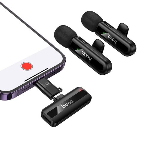Mikrofon bezprzewodowy podwójny Lightning / USB C Hoco L20A czarny