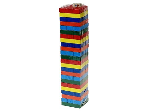 Gra wieża, drewniana, 72 elementy kolorowa ; 37,5x8x7,5cm