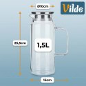 Dzbanek Szklany 1,5 L Borokrzemowy z Sitkiem Pokrywka Stalowa VILDE