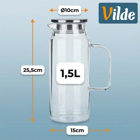 Dzbanek Szklany 1,5 L Borokrzemowy z Sitkiem Pokrywka Stalowa VILDE
