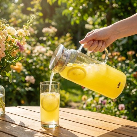 Dzbanek Szklany 1,5 L Borokrzemowy z Sitkiem Pokrywka Stalowa VILDE