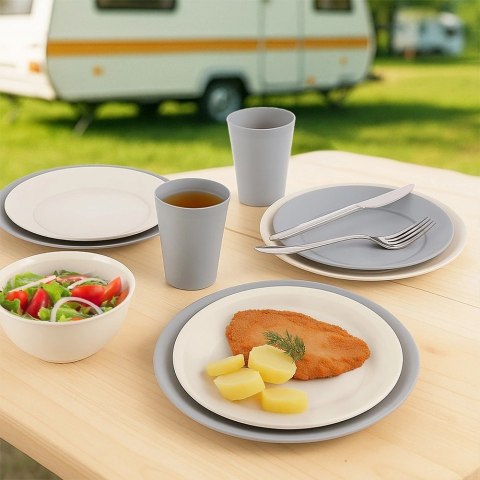 Zestaw 6 Talerzy Obiadowych 23,5 cm Kremowe Plastikowe Piknik