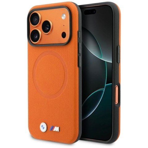 BMW futerał do IPHONE 17 Pro kompatybilny z MagSafe BMHMP17L25PFWSMO (PU FW Metal Logo) pomarańczowy