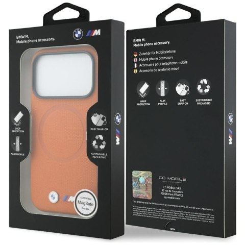 BMW futerał do IPHONE 17 Pro kompatybilny z MagSafe BMHMP17L25PFWSMO (PU FW Metal Logo) pomarańczowy