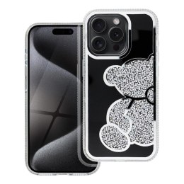 Futerał do iPhone 15 Teddy Bear srebrny