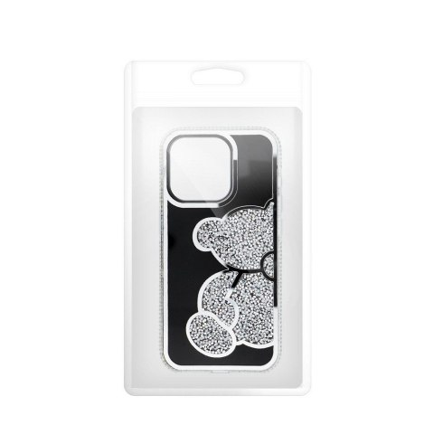 Futerał do iPhone 15 Teddy Bear srebrny