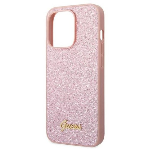 GUESS futerał do IPHONE 14 Pro Max GUHCP14XHGGSHP (Glitter Flakes Script Metal Logo) różowy