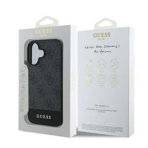 GUESS futerał do IPHONE 16 Plus GUHCP16MG4GLGR (PC/TPU 4G PU Bottom Stripe) szary