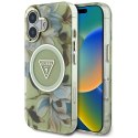 GUESS futerał do IPHONE 16 kompatybyliny z MagSafe GUHMP16SHFLPEDN (IML Metal Glitter Flowers Triangle) zielony