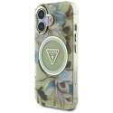 GUESS futerał do IPHONE 16 kompatybyliny z MagSafe GUHMP16SHFLPEDN (IML Metal Glitter Flowers Triangle) zielony
