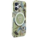 GUESS futerał do IPHONE 16 kompatybyliny z MagSafe GUHMP16SHFLPEDN (IML Metal Glitter Flowers Triangle) zielony