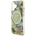 GUESS futerał do IPHONE 16 kompatybyliny z MagSafe GUHMP16SHFLPEDN (IML Metal Glitter Flowers Triangle) zielony