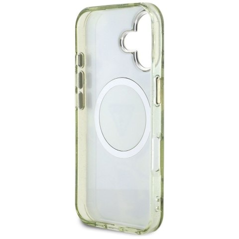 GUESS futerał do IPHONE 16 kompatybyliny z MagSafe GUHMP16SHFLPEDN (IML Metal Glitter Flowers Triangle) zielony