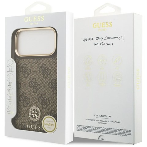 GUESS futerał do IPHONE 17 Pro Max kompatybilny z MagSafe GUHMP17XP4GRMDEW (PU W/ 4G Strass Logo) brązowy