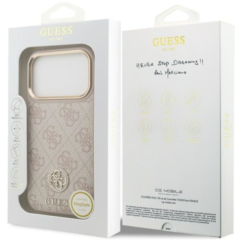 GUESS futerał do IPHONE 17 Pro kompatybilny z MagSafe GUHMP17LP4GRMDEP (PU W/ 4G Strass Logo) różowy