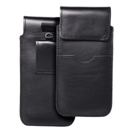 Skórzany futerał uniwersalny / wsuwka z klapką - ROYAL / czarny - Rozmiar 2XL - IPHONE 6 PLUS / SAMSUNG A52 / XIAOMI REDMI NOTE