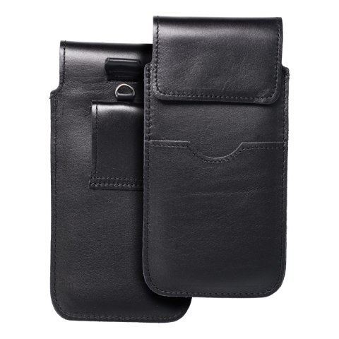 Skórzany futerał uniwersalny / wsuwka z klapką - ROYAL / czarny - Rozmiar 2XL - IPHONE 6 PLUS / SAMSUNG A52 / XIAOMI REDMI NOTE