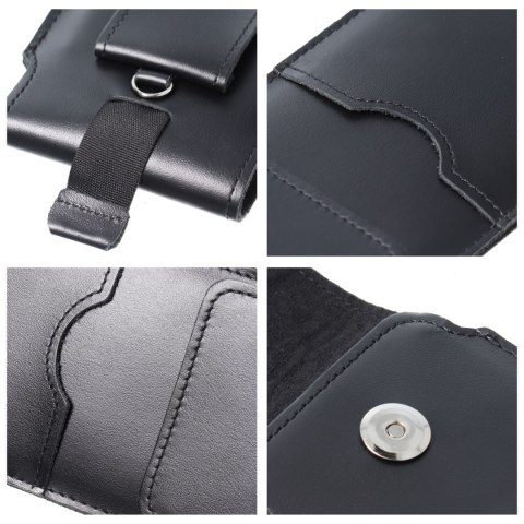 Skórzany futerał uniwersalny / wsuwka z klapką - ROYAL / czarny - Rozmiar 2XL - IPHONE 6 PLUS / SAMSUNG A52 / XIAOMI REDMI NOTE