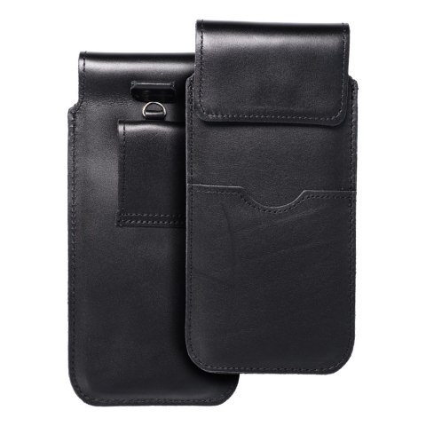 Skórzany futerał uniwersalny / wsuwka z klapką - ROYAL / czarny - Rozmiar 2XL+tall - SAMSUNG S21 ULTRA / HUAWEI P Smart 2021 / X