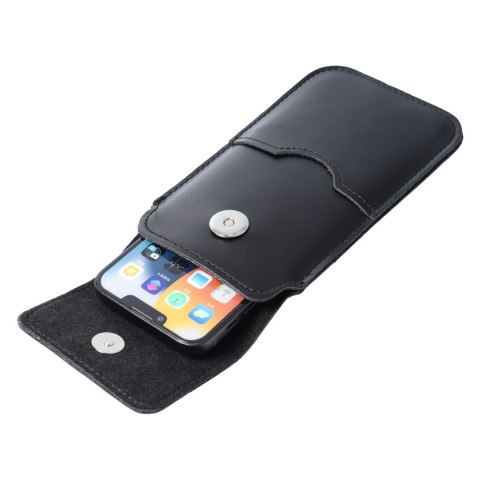Skórzany futerał uniwersalny / wsuwka z klapką - ROYAL / czarny - Rozmiar 2XL+tall - SAMSUNG S21 ULTRA / HUAWEI P Smart 2021 / X