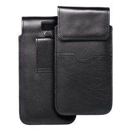 Skórzany futerał uniwersalny / wsuwka z klapką - ROYAL / czarny - Rozmiar 2XL+wide - SAMSUNG A12 / NOTE 9 / XIAOMI REDMI NOTE 10