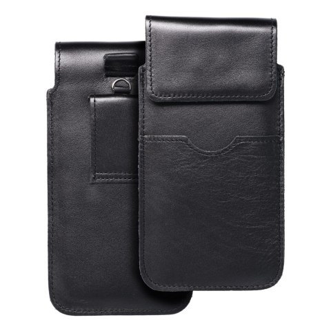 Skórzany futerał uniwersalny / wsuwka z klapką - ROYAL / czarny - Rozmiar 2XL+wide - SAMSUNG A12 / NOTE 9 / XIAOMI REDMI NOTE 10