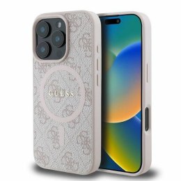 GUESS futerał do IPHONE 16 Pro kompatybilny z MagSafe GUHMP16LG4GFRP (PU 4G Ring Classic Logo) różowy